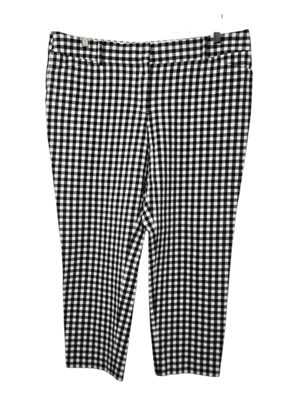 Talbots Hampshire Gingham Cropped Pants Black White 16P Officewear Contemporary